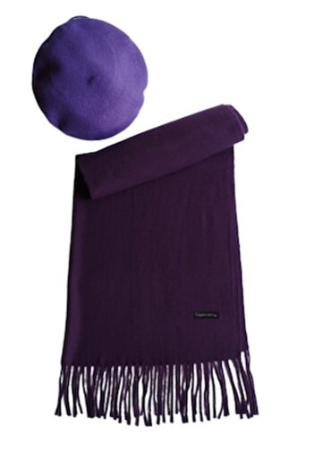 OEM Set sal din casmir violet-ametist cu bereta asortata in stil frantuzesc, 200 x 75 cm