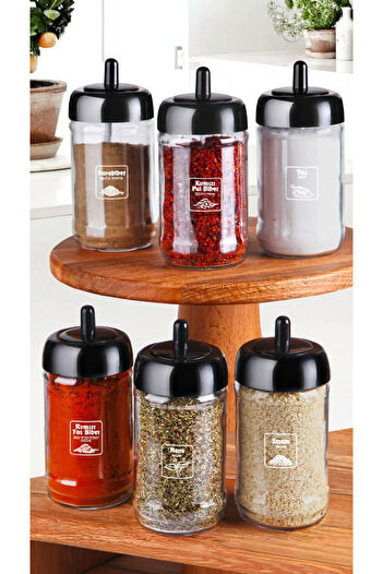 Justyol 6-Piece Glass Spice Jar Set – 300 ml Kitchen Organizer Jar Set with Spoon and Lid