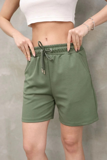 Flexium Osy Modal Soft Textured Fabric Women's Short Shorts - Khaki