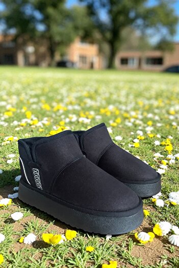 TOLİA Women's Anatomical Comfortable Mini Suede Boots with Fur Inside Thick Sole Winter Women's Ankle Boots Shoes Black