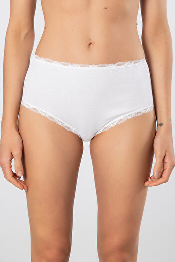 TÜREN 929 Women's Lycra Ribbed Lace High Waist Panties 2-Pack