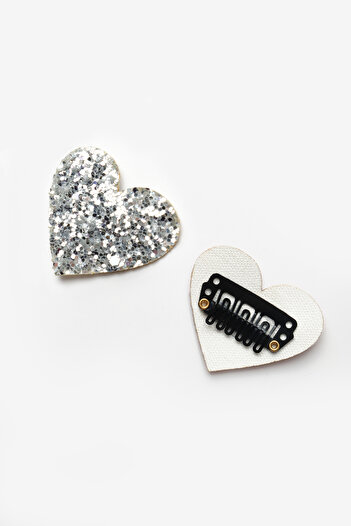 Le Mabelle Silver Glitter Heart Figured 2-Piece Hairless Baby Hair Clip