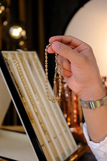 dergah tesbih 14 Carat Gold Pen Craftsmanship Premium Design Prayer Beads (4.5 X 7.5 mm)