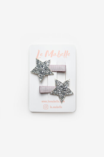 Le Mabelle Silver Glitter Star Figured 2-Piece Girl's Clip Buckle