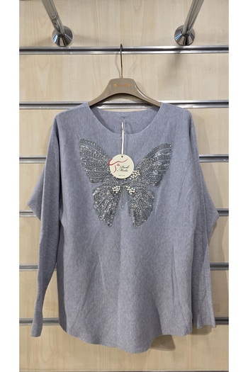 Park Moda Italian Sweater Butterfly Pattern Pearl Stone