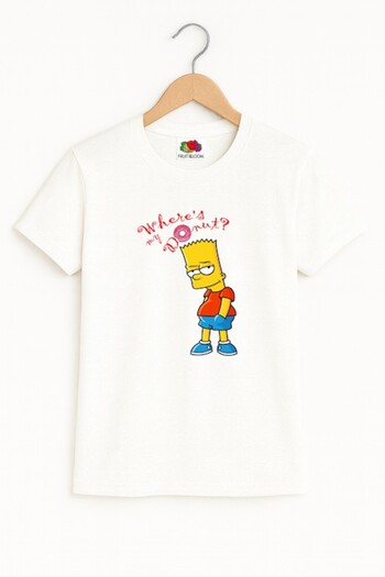 OEM Men's T-shirt with Bart Simpson print and pink donut, funny cartoon, 100% cotton, white, funny gift