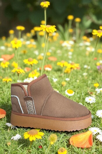 TOLİA Women's Anatomical Comfortable Mini Suede Boots with Fur Inside Thick Sole Winter Women's Ankle Boots Shoes Tan