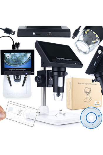 Rosfix Digital Microscope DM3-Z01B049 | Screen 4.3", 1000X, 1080P, 8 LEDs, USB