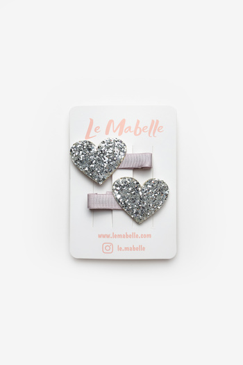 Le Mabelle Silver Glitter Heart Figured Girl's Clip Buckle