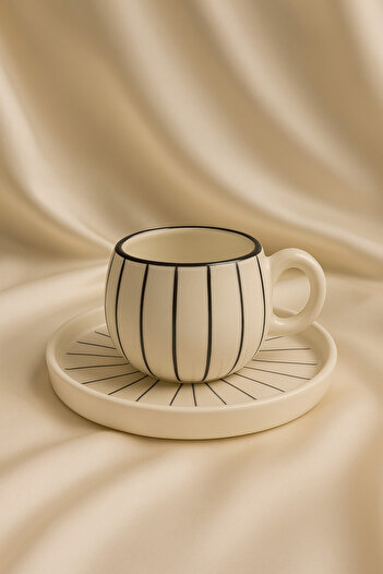 Hausette Single Fine Line Detailed Ceramic Turkish Coffee, Mug, Turkish Coffee Cup, Cup, Mug