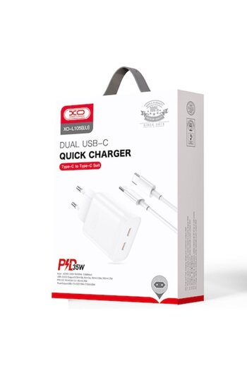 Xo Network Charger (L105) + USB-C Cable, 35W, 2xUSB-C, PD, White