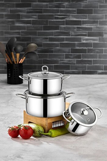 AiroBazar 3-Piece Steel Cookware Set – Different Sizes, Durable, Heat-Resistant, Easy Cleaning