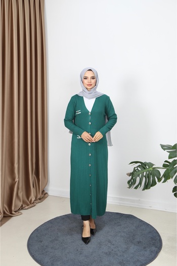 NİSUM MODA Mercerized Long Cardigan with Pocket Detail