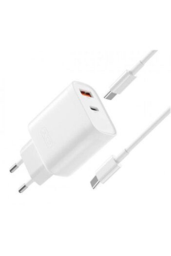 Xo 30W PD Dual USB Fast Charger L116 with USB-C to USB-C Cable, White