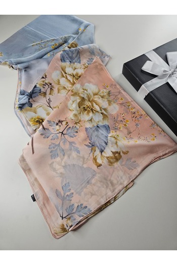 sem oyuncak Vual Silk Shawl Luxury Pink Blue Gradient Floral Patterned 90X180