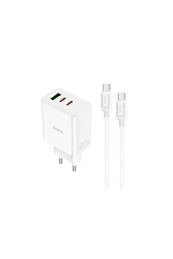 Hoco Încărcător de rețea (C126A) + cablu USB-C, 40W, 2xUSB-C, 1xUSB-A, PD, QC 3.0, alb