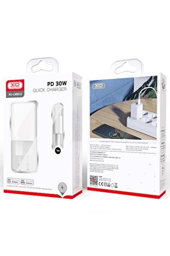 Xo Network Charger + USB-C Cable (L96), 30W, 1xUSB-C, 1xUSB-A, PD, QC 3.0, WHITE