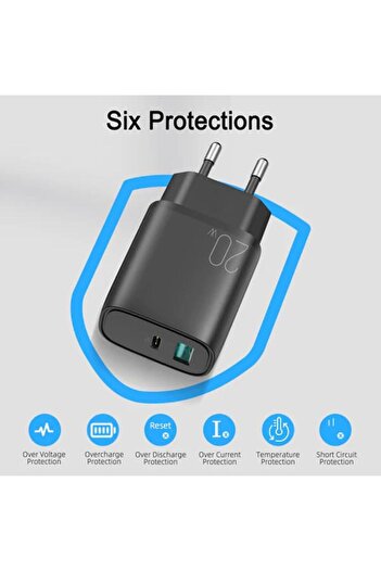 Joyroom Incarcator Retea 20W, Dual charge, USB + Type-C, Cablu Lightning, L-QP2011, Negru