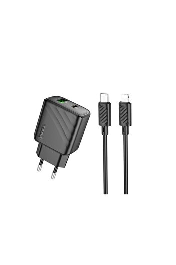 Hoco Incarcator Retea + Cablu Lightning (CS23A), 1m, PD30W, 5V, 3A, 1xUSB-C, 1xUSB-A, FCP/AFC, Black