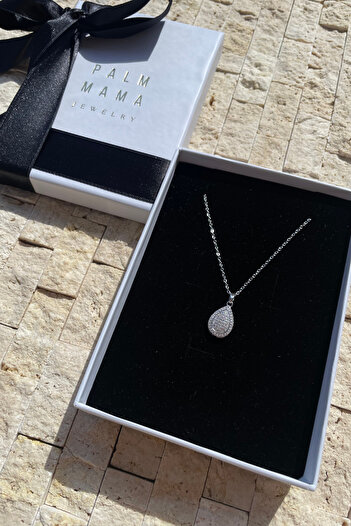PALM MAMA JEWELRY Classic Elegant Drop Model Silver Zircon Stone Invitation Elegance Stainless Steel Necklace