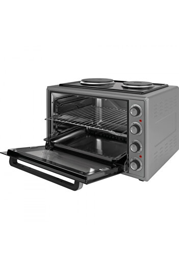 Elite Aragaz mic EMO-65302G, 2000W, 65 l, 3 moduri, Sticlă dublă, Termostat, Temporizator, Oțel inoxidabil
