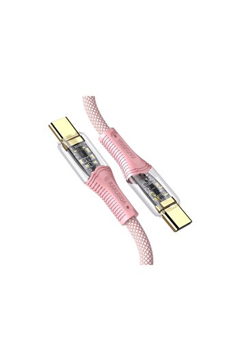 KAKU Data and Charging Cable (KSC-809), USB-C, PD60W, QC3.0, Braided, LED Power, 1m, PINK