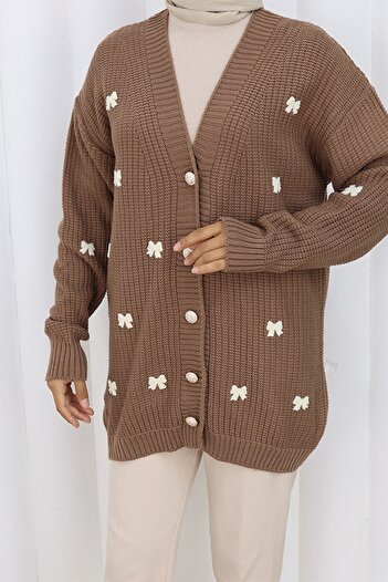 benguen Bow Detailed Knitwear Cardigan N490 Mink