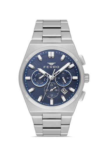 FERRO Silver Steel Band Men's Wristwatch Fm43027A-A3 All Functions Active 3Atm Water Resistant
