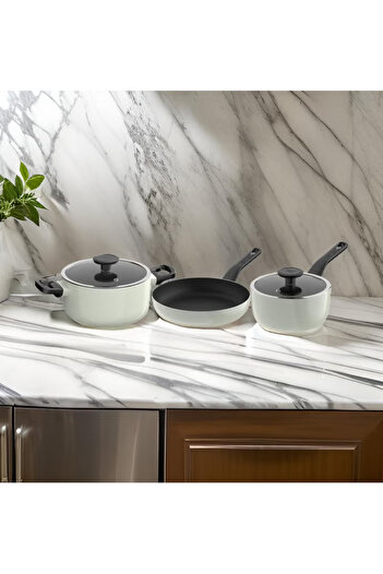 Berghoff Glints Cookware Set 5-Pieces, Sage, Covered Saucepan 18, covered stockpot 24, Frying pan 24