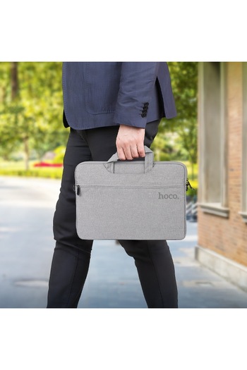 Hoco GT1 Laptop Bag, 14", Soft Interior, 2 Compartments, Textile, Grey