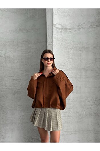 ÇEÇİM Women's Zippered Suede Lined Oversize Bomber Jacket Zyn-58812