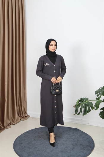 NİSUM MODA Mercerized Long Cardigan with Pocket Detail