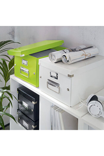 Leitz WOW Click & Store storage box, laminated, foldable, with lid and handle, 28x20x37 cm, green