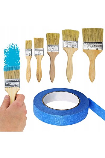 Rosfix Paint Brush Set 5 Pieces + Tape 40mmx50m | Fine Tip, No Traces
