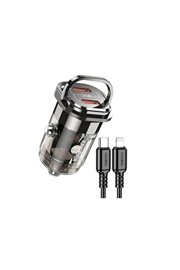 KAKU Car Charger (KSC-1195) + Lightning Cable, 1m, PD36W, 2xUSB-C, Black