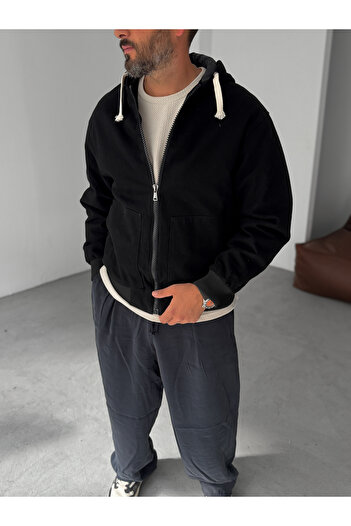BYBASICMAN Black Hooded Denim Jacket Stk-8058