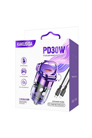 KAKU Car Charger (KSC-1190) + Lightning Cable, 1m, PD 30W, 1xUSB-C, Purple