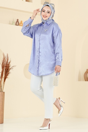 ModaMerve Front Buttoned Satin Shirt 5296Nfc1010-Ms Baby Blue