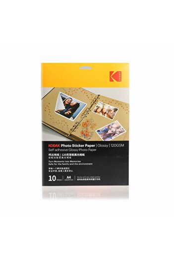 Kodak Self-adhesive photo paper A4, Glossy, for Inkjet printers, 120g/m2, top 10 sheets,