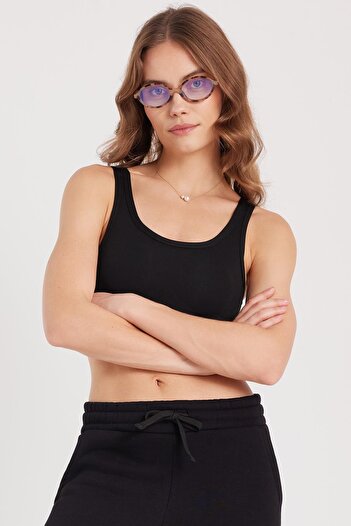 Tudors Women's Slim Fit Slim Fit Slim Strap Square Neck Black Crop