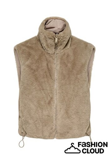 ONLY Women's Brown Onldana Faux Fur Rev.Waistcoat Otw Cc Vest 15348986-Silvermin