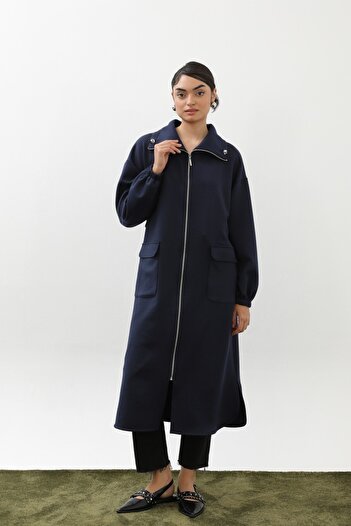 Puane Women's Modal Fabric Zipper-Trench Coat with Adjustable Elastic at the Neck and Waist from the Back