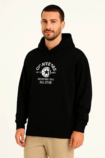 DRGY Three Thread Hooded Front and Back Printed Sweatshirt Hoodie - Black