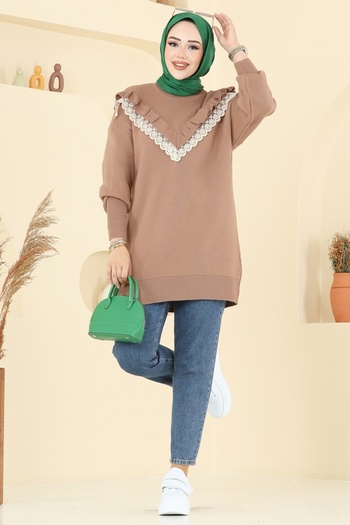 ModaMerve Lace Detailed Knitwear Tunic 2712Ayd574-Ms Biscuit