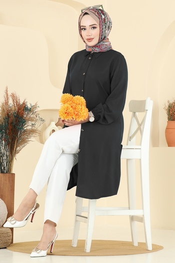 ModaMerve Shirt Collar Detailed Tunic 2001Erk1158-Ms Black