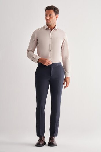 İmza Navy Blue Side Pocket Open Leg Self Patterned Slim Fit Trousers 1003255152