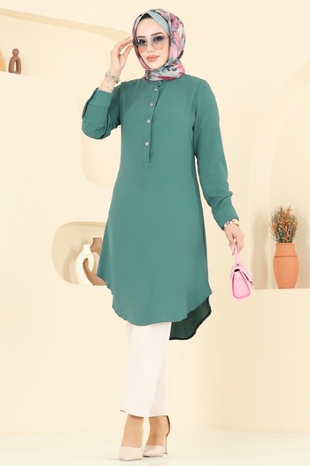 ModaMerve Half Buttoned Aerobin Tunic 1163Erk1158-Ms Mildew Green