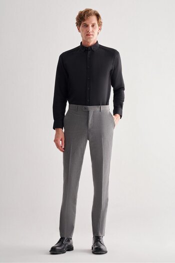 İmza Smoked Side Pocket Open Leg Self Patterned Slim Fit Trousers 1003255152