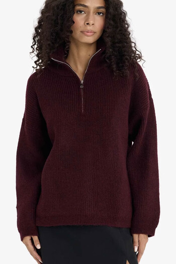 DeFacto Tricotaj cu jumătate de fermoar Relax Fit Pulover pentru femei, roșu claret F3897AX/BR226