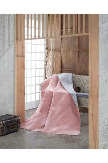 Bayev Pink Gray Double Plain Cotton Blanket 200 X 220